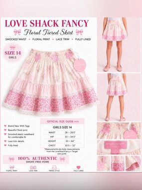 LoveShackFancy x Girls Floral Tiered Skirt Size 14 NWT